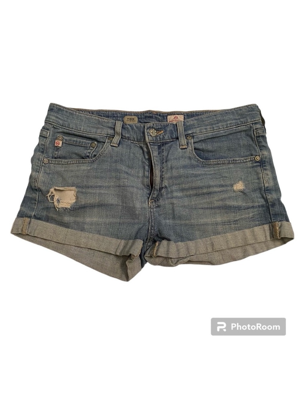 ADRIANO GOLDSCHMIED AG DENIM BLUE SHORTS PIXIE ROLLUP DISTRESSED RIPS SIZE 28